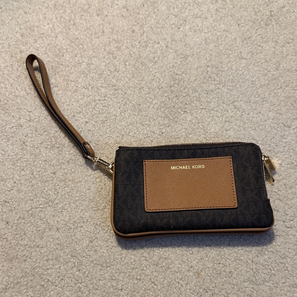 Michael Kors Black and Brown Wristlet double pouch